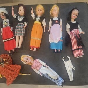 Set of Vintage Dolls in Traditional Outfits